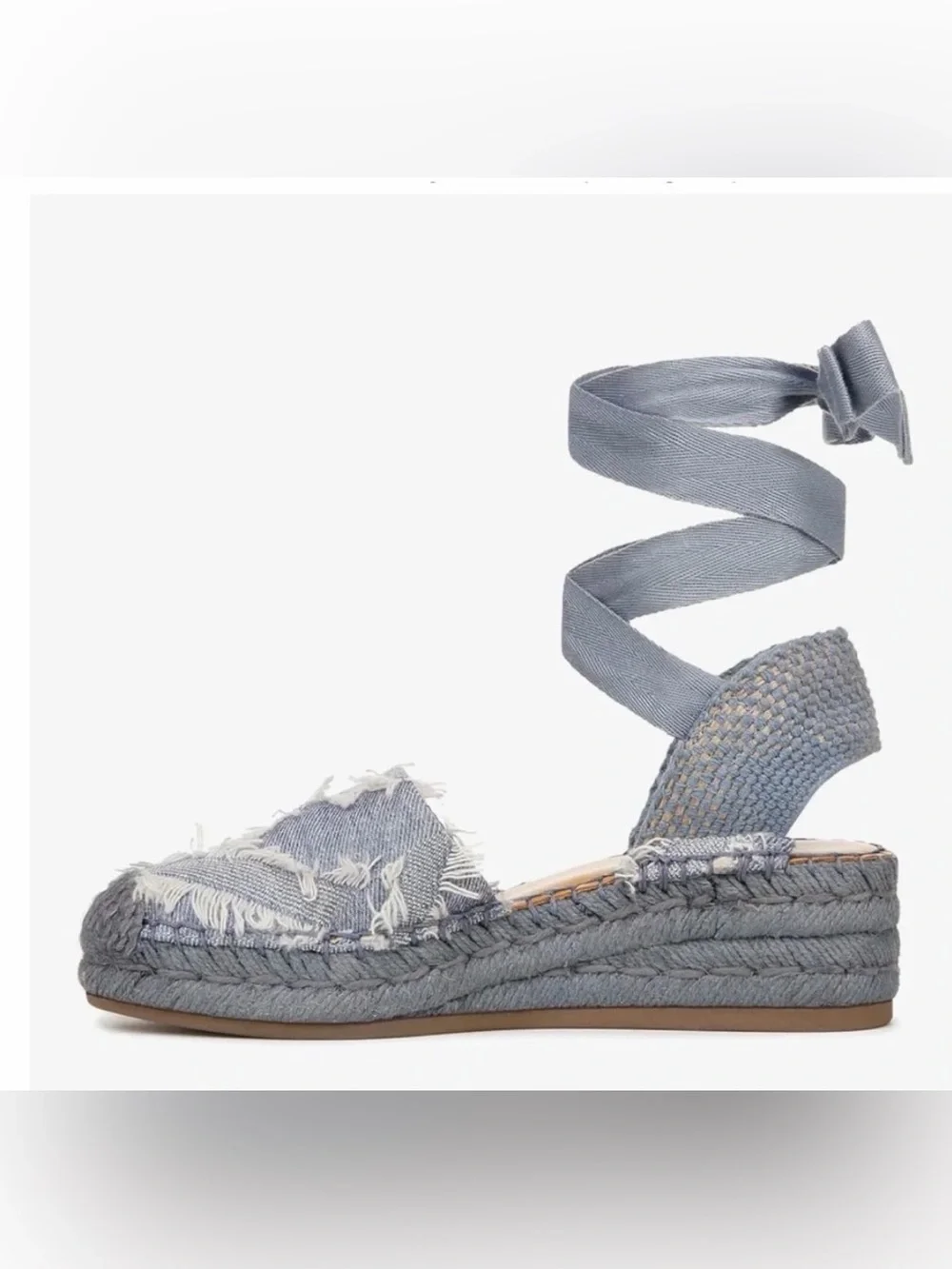 Franco Sarto Britney Light Blue Woven Espadrille Lace-Up Sandal